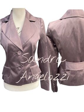 Sandra Angelozzi Pewter Brown Satin Crop Fitted Blazer Jacket (2)